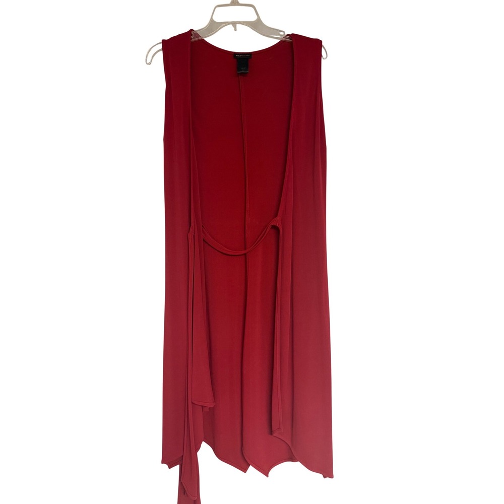 BCBGMAXAZRIA Womens Red Sleeveless Longline Duster Cardigan Vest Belted Small